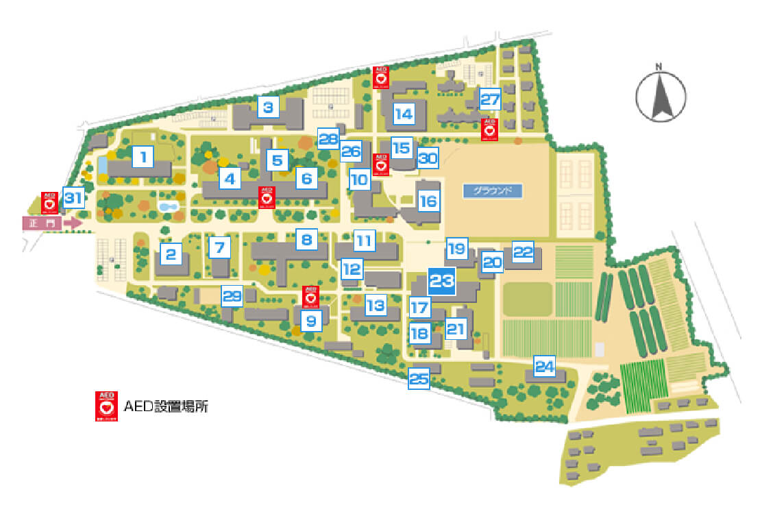 上田キャンパス内の建物・AED配置
